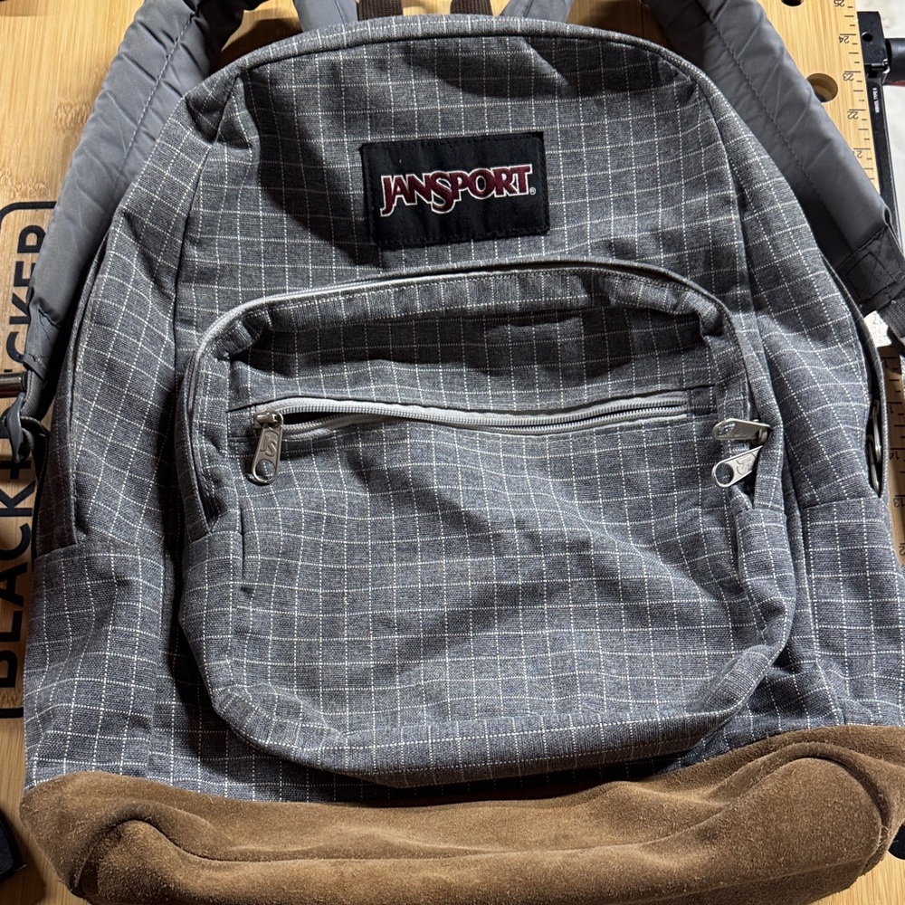 JanSport Checkered Gray and Brown Backpack